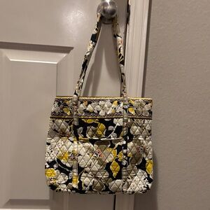 Vera Bradley Yellow and Black Floral Quilted Tote